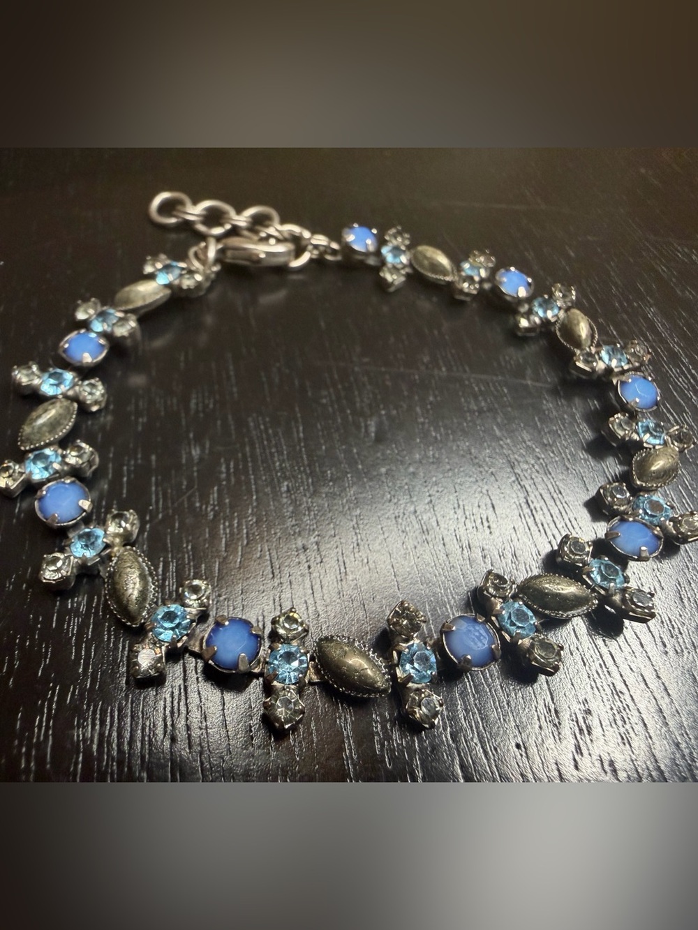 Sorrelli Blue Crystal and Silver-Tone Floral Bracelet